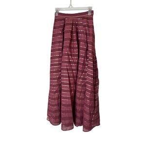 Eva Franco Skirt Womens XS Pink Metallic Stripe Pleated Maxi Lined Party Formal